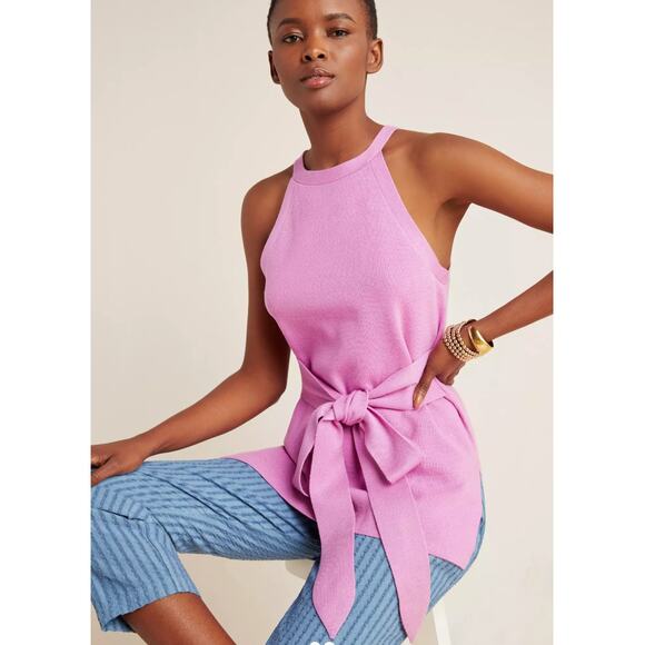 Anthropologie Annette Belted Knit Tank Medium Purple Tie Waist Tunic - Picture 1 of 5